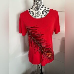 Red Feather Print Women's Top size medium
